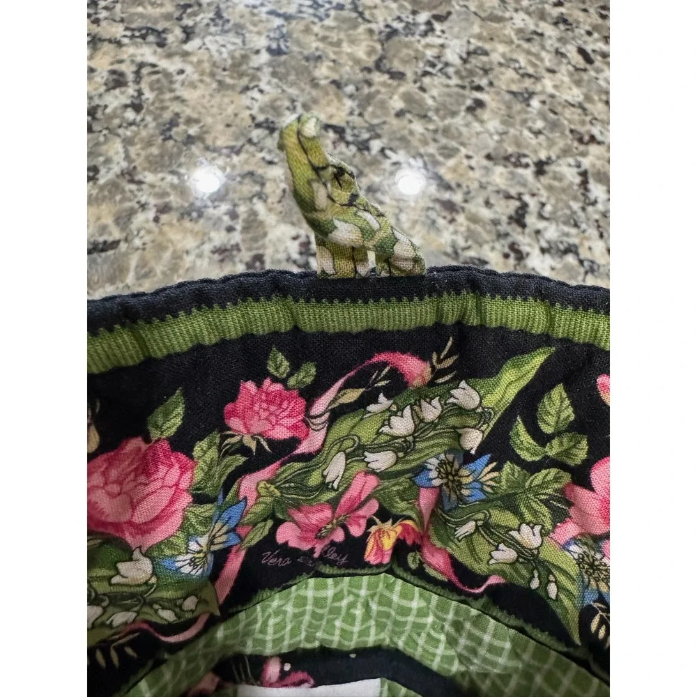 Vera Bradley Mayfair Floral Quilted Cotton Tote Bag Black Pink Green Made in USA